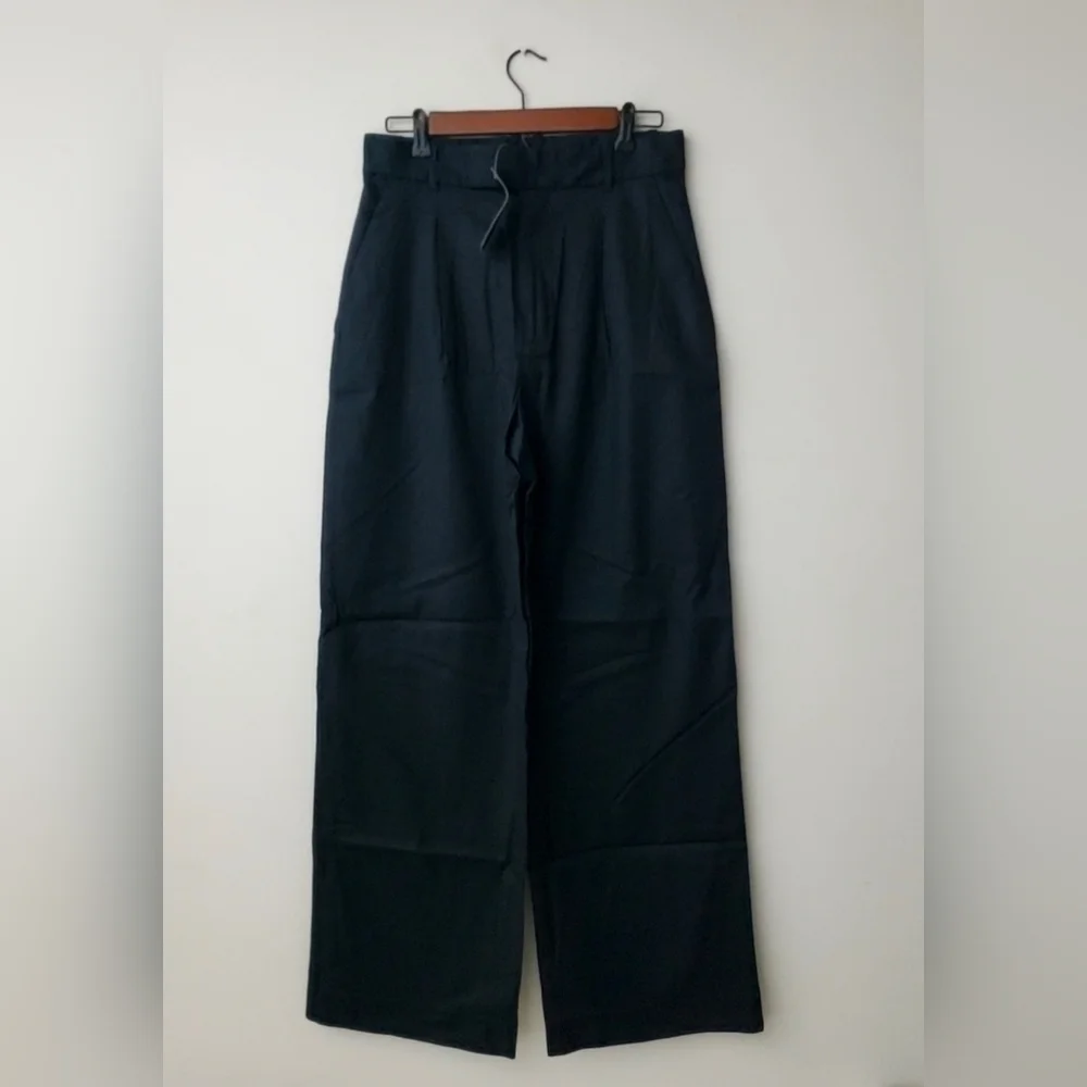 Banana Republic High Rise Pleated Wide Leg Linen Cotton Pants Black Size 8 NWT
